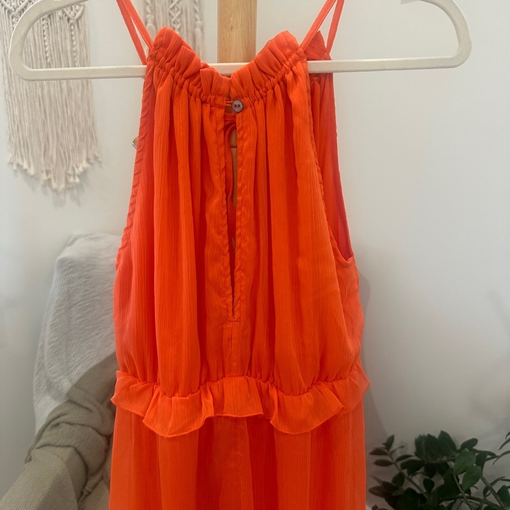She + Sky Orange Maxi Dress High Waist Ruffle Hem Adjustable Straps Medium - Picture 5 of 7